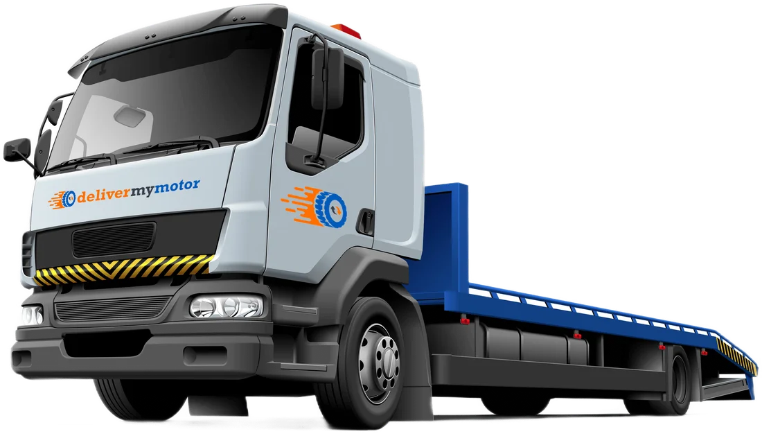DeliverMyMotor branded vehicle transporter